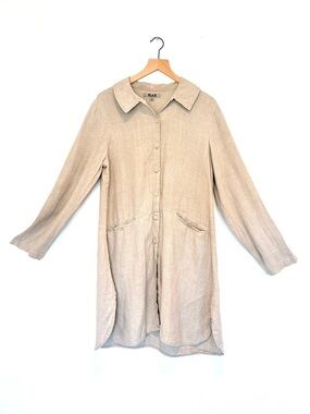 FLAX natural linen dress - long sleeve button down - S oversized EUC